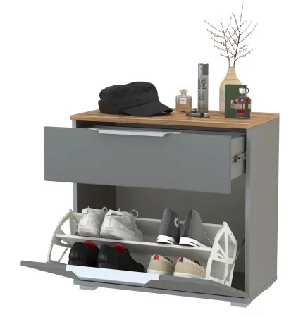 Тумба для обуви Октава 16.127 серый графит/дуб крафт золотой