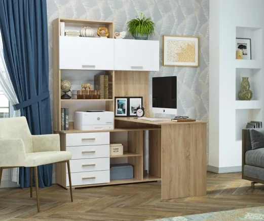 Стол компьютерный ПКС-11 дуб сонома/белый глянец