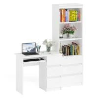Комплект Мори Стол компьютерный МС-6 правый + Стеллаж МСТ 600.3 белый