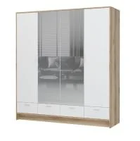 Шкаф 4-х створчатый с зеркалом Ирис ШК-04 дуб крафт золото/белый
