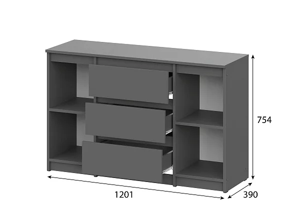 Комод 3 ящика двухстворчатый Денвер графит серый Комод 3 ящика двухстворчатый Денвер графит серый