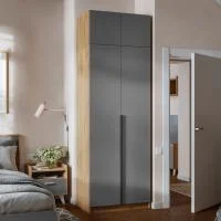 Шкаф 2-х створчатый Лион ШК-01 с антресолью АН-01 дуб крафт/графит серый