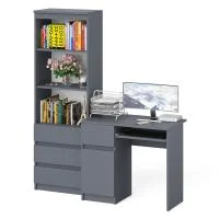 Комплект мебели для учебы Мори, стол компьютерный МС-1 левый + Стеллаж МСТ 600.3 графит