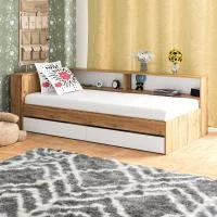 Кровать с ящиками 900 с прикроватным блоком Ксения дуб вотан/белый Кровать с ящиками 900 с прикроватным блоком Ксения дуб вотан/белый