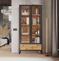 Шкаф-витрина Лофт REG2W1S дуб вотан/черный Шкаф-витрина Лофт REG2W1S дуб вотан/черный