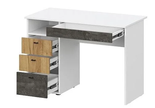 Стол письменный Анри белый текстурный/дуб золотой/железный камень