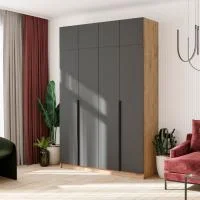 Шкаф 4-х створчатый Лион ШК-03 с антресолью АН-01 дуб крафт/графит серый