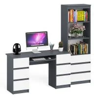 Комплект стол компьютерный МС-2 + Стеллаж МСТ 600.3 графит/белый