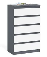 Узкий комод пять ящиков МК 700.5 графит/белый Узкий комод пять ящиков МК 700.5 графит/белый