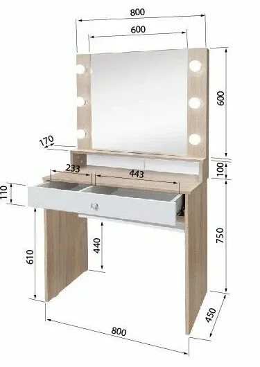 Туалетный столик №7 дуб сонома/белый