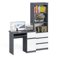 Комплект стол компьютерный МС-1 правый + Стеллаж МСТ 600.3 графит/белый