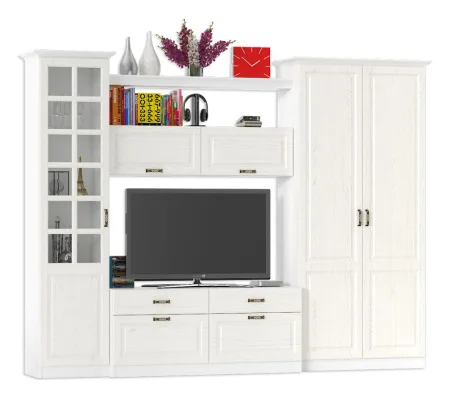 Модульная гостиная Ливерпуль со шкафом ясень ваниль/белый Модульная гостиная Ливерпуль со шкафом ясень ваниль/белый