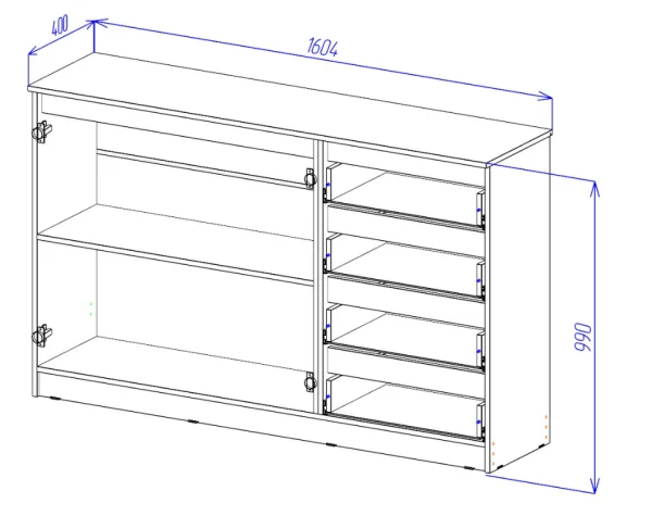 Комод Охта Лайт 1600.4 дуб вотан/белый Комод Охта Лайт 1600.4 дуб вотан/белый