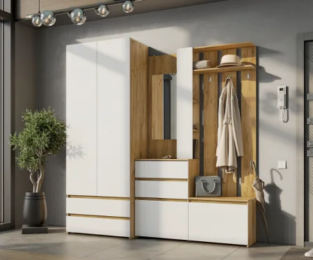 Вешалка с зеркалом Некст-1 дуб золотой/белый