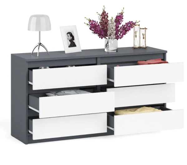 Комод на шесть ящиков МК 1380.6 графит/белый Комод на шесть ящиков МК 1380.6 графит/белый