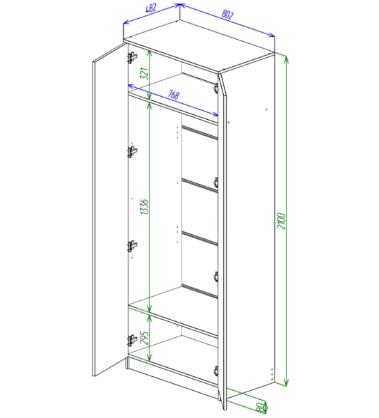 Шкаф 2-х дверный Охта Лайт 800 дуб вотан/белый