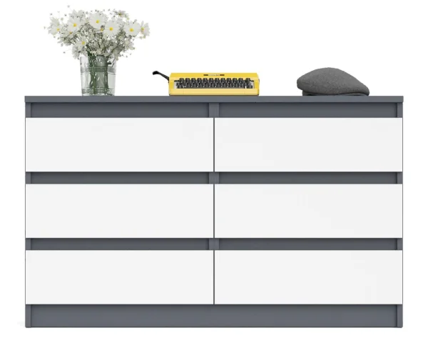 Широкий комод шесть ящиков МК 1200.6 графит/белый Широкий комод шесть ящиков МК 1200.6 графит/белый