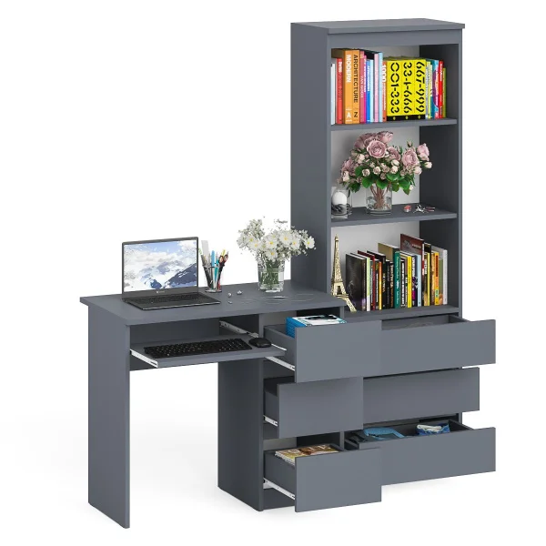 Комплект Мори Стол компьютерный МС-6 правый + Стеллаж МСТ 600.3 графит