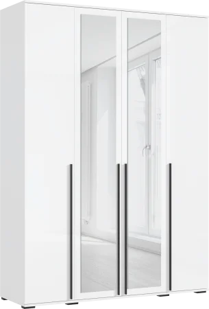Шкаф 4-х створчатый с зеркалом Норд 1600 белый/белый глянец