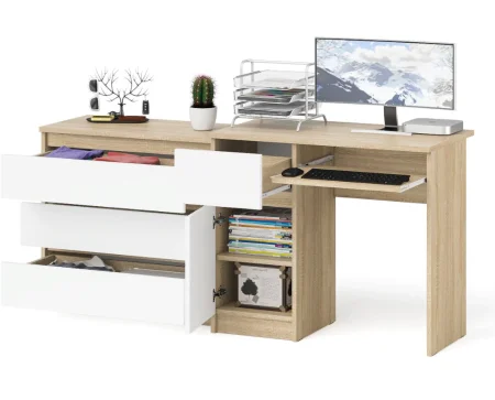 Комплект стол компьютерный МС-1 левый + Комод 800.1 дуб сонома/белый