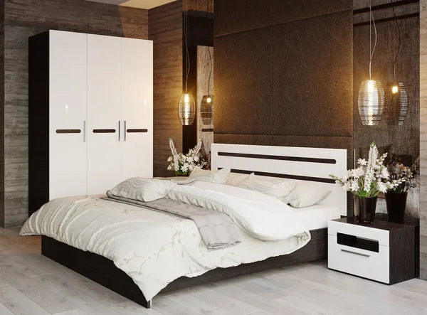 Кровать Фьюжн венге/белый глянец Кровать Фьюжн венге/белый глянец