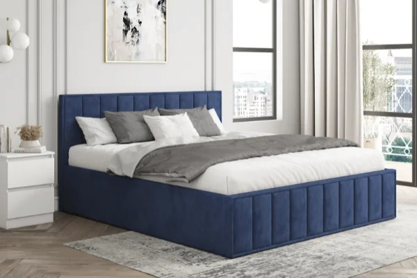 Кровать Лана 180х200 с подъемным механизмом, велюр синий софт Кровать Лана 180х200 с подъемным механизмом, велюр синий софт