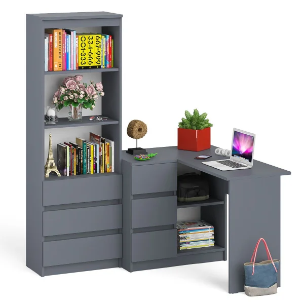 Комплект Мори Стол компьютерный МС-16 + Стеллаж МСТ 600.3 графит