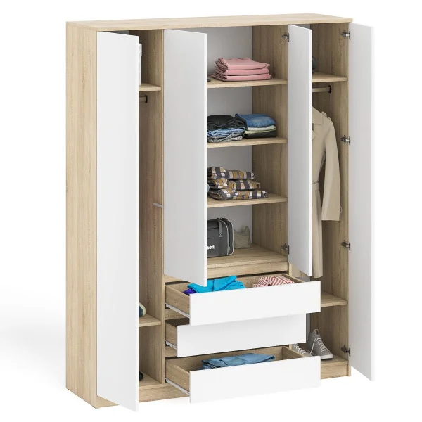 Шкаф с тремя ящиками и четырьмя дверками МШ 1600.1 дуб сонома/белый