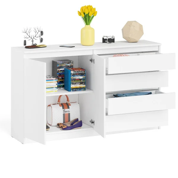 Комод широкий четыре ящика и две дверки МК 1600.1 белый Комод широкий четыре ящика и две дверки МК 1600.1 белый