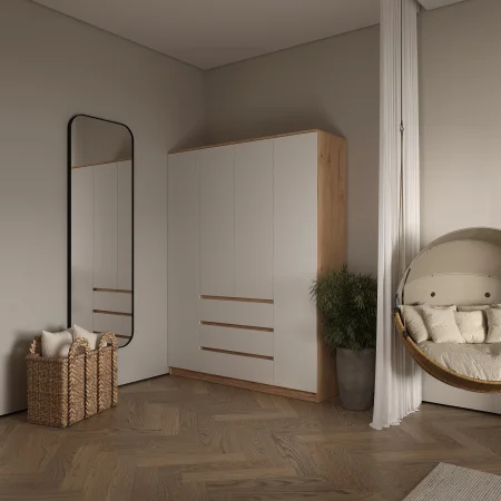 Шкаф Охта Лайт 1600.3 дуб вотан/белый