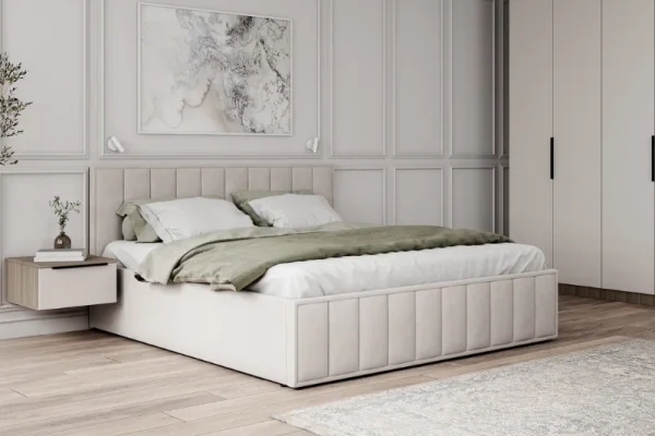 Кровать Лана 180х200 с подъемным механизмом, велюр бежевый софт Кровать Лана 180х200 с подъемным механизмом, велюр бежевый софт