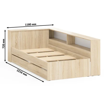 Кровать с ящиками 900 с прикроватным блоком Ксения дуб сонома