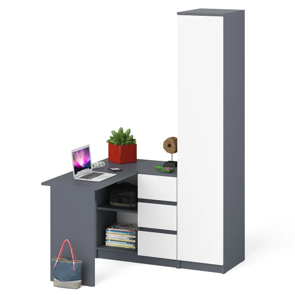 Комплект стол компьютерный МС-16 правый + Пенал МШ 400.1 графит/белый