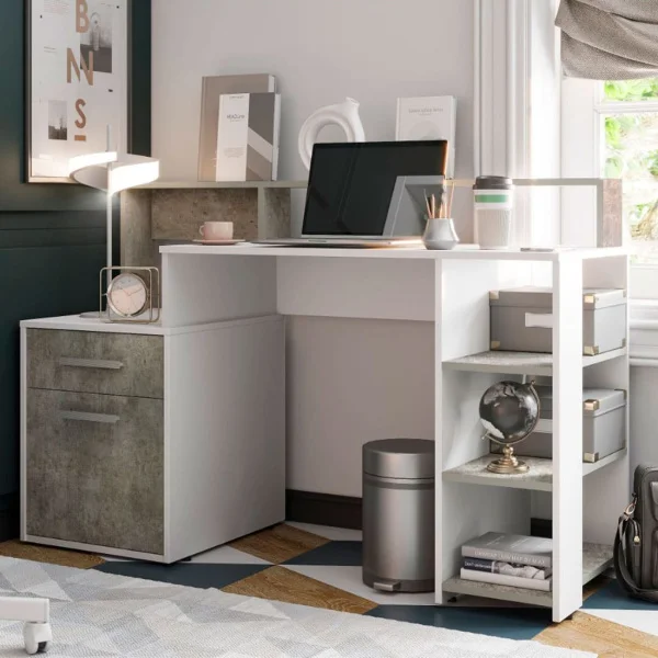 Стол компьютерный Лайф бетон/белый