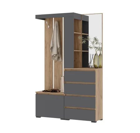 Прихожая Хелен ПР-01 (Хельга) серый графит/дуб крафт золото