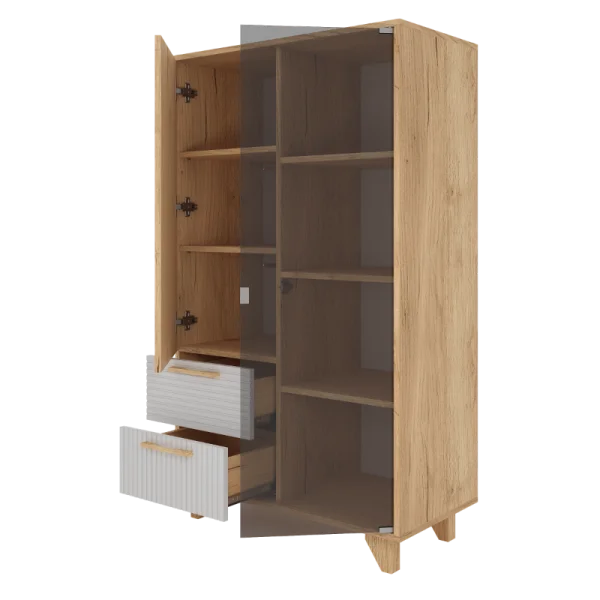 Шкаф-витрина Ньерд дуб вотан/белый софт