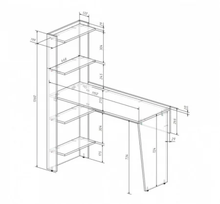 Стол письменный Teсhno СП-001 дуб крафт золотой/белый