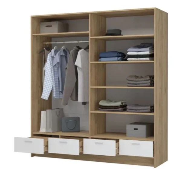 Шкаф 4-х створчатый с зеркалом Ирис ШК-04 дуб крафт золото/белый