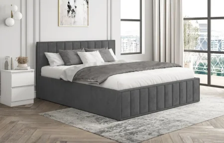 Кровать Лана 140х200 с подъемным механизмом, велюр графит софт