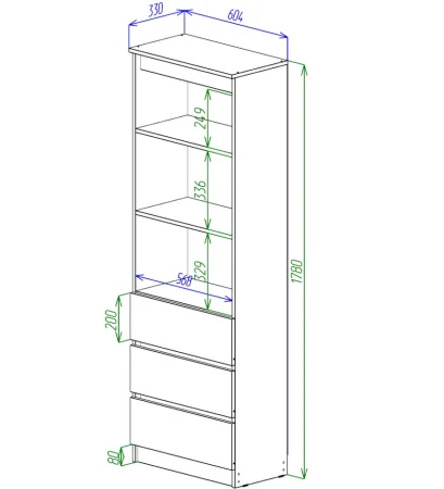 Стеллаж Охта Лайт 600.3 дуб вотан/белый