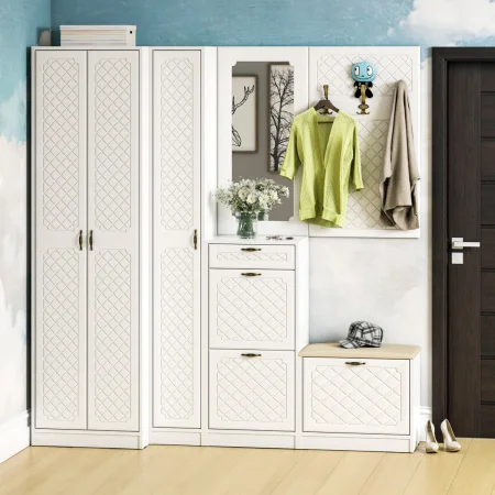 Вешалка П-6 белое дерево фрезеровка ромб