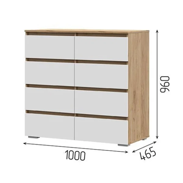 Комод 8 ящиков Хелен КМ-04 дуб крафт золото/белый Комод 8 ящиков Хелен КМ-04 дуб крафт золото/белый