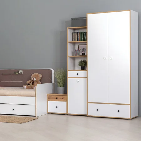 Стеллаж Вуди 13.146 белый премиум/дуб крафт золотой