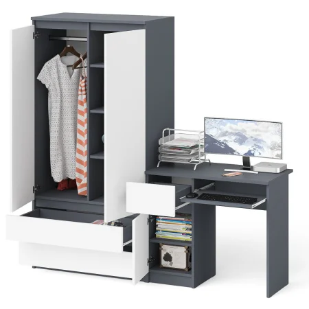 Комплект стол компьютерный МС-1 левый + Шкаф МШ 900.1 графит/белый