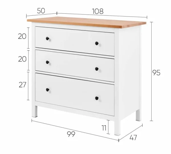 Комод 3 ящика Кымор белый/светло-коричневый Комод 3 ящика Кымор белый/светло-коричневый