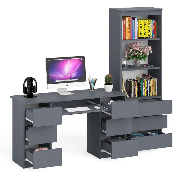 Комплект Мори Стол компьютерный МС-2 + Стеллаж МСТ 600.3 графит