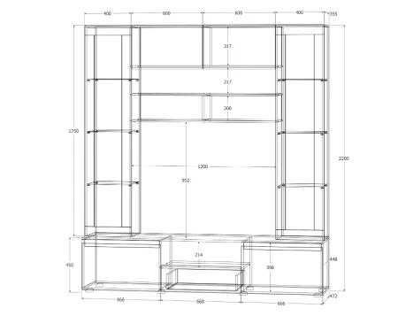 Центральная секция Лиана дуб крафт белый/дуб крафт золотой