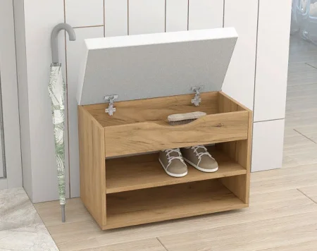 Обувница мягкая №3 дуб крафт золотой/белый экокожа