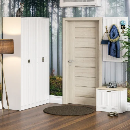 Обувница с мягким сиденьем и вешалкой П-6 белое дерево фрезеровка прованс