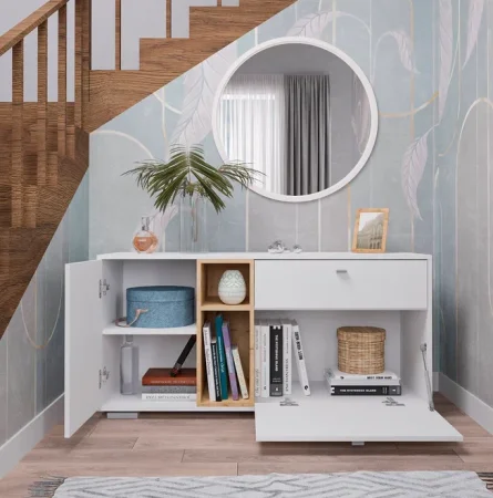 Комод-тумба Ланс К101 с ящиком и дверцами белый/дуб бунратти